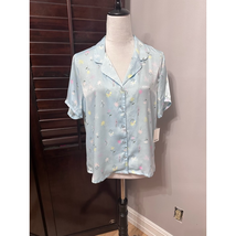 Abound Pajama Shirt Women&#39;s M Blue Floral Collared Short Sleeve Satin New - £12.51 GBP