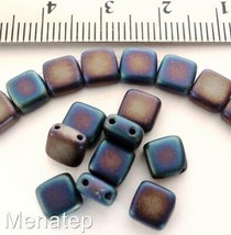 25 6 x 6 x 3 mm CzechMates Two Hole Tile Beads: Matte - Iris - Blue - £2.43 GBP