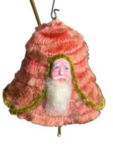 Chenille Santa head Bell Japan Christmas Ornament  2 1/4&quot; 1930&#39;s Red - £34.88 GBP