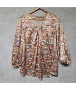 Melissa McCarthy Seven7 Blouse Womens 2X Mushroom Satin Top Balloon Office - $24.25