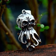 Mens Silver Octopus Skull Pendant Necklace Punk Retro Rock Jewelry Box Chain 24&quot; - £9.51 GBP