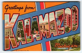 Greetings From Kalamazoo Michigan Large Letter Postcard Linen 1954 Curt ... - $20.43