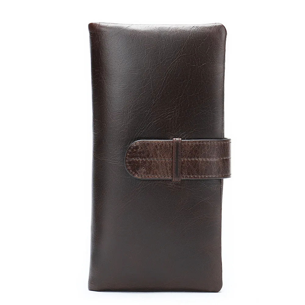 High Quality Zipper Men Long Wallet Vintage Cow Leather Male Clutch Purse Phone  - $81.73