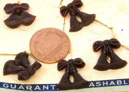 5 Buttons Bows Tassels Bells Plastic Brown Vintage 1/2&quot; Shaft NOS on Car... - $8.90