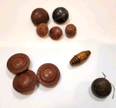 Vintage Brown Leather and Wood Buttons lot of of 10 Various shapes. - $12.30