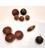 Vintage Brown Leather and Wood Buttons lot of of 10 Various shapes. - $16.86 CAD