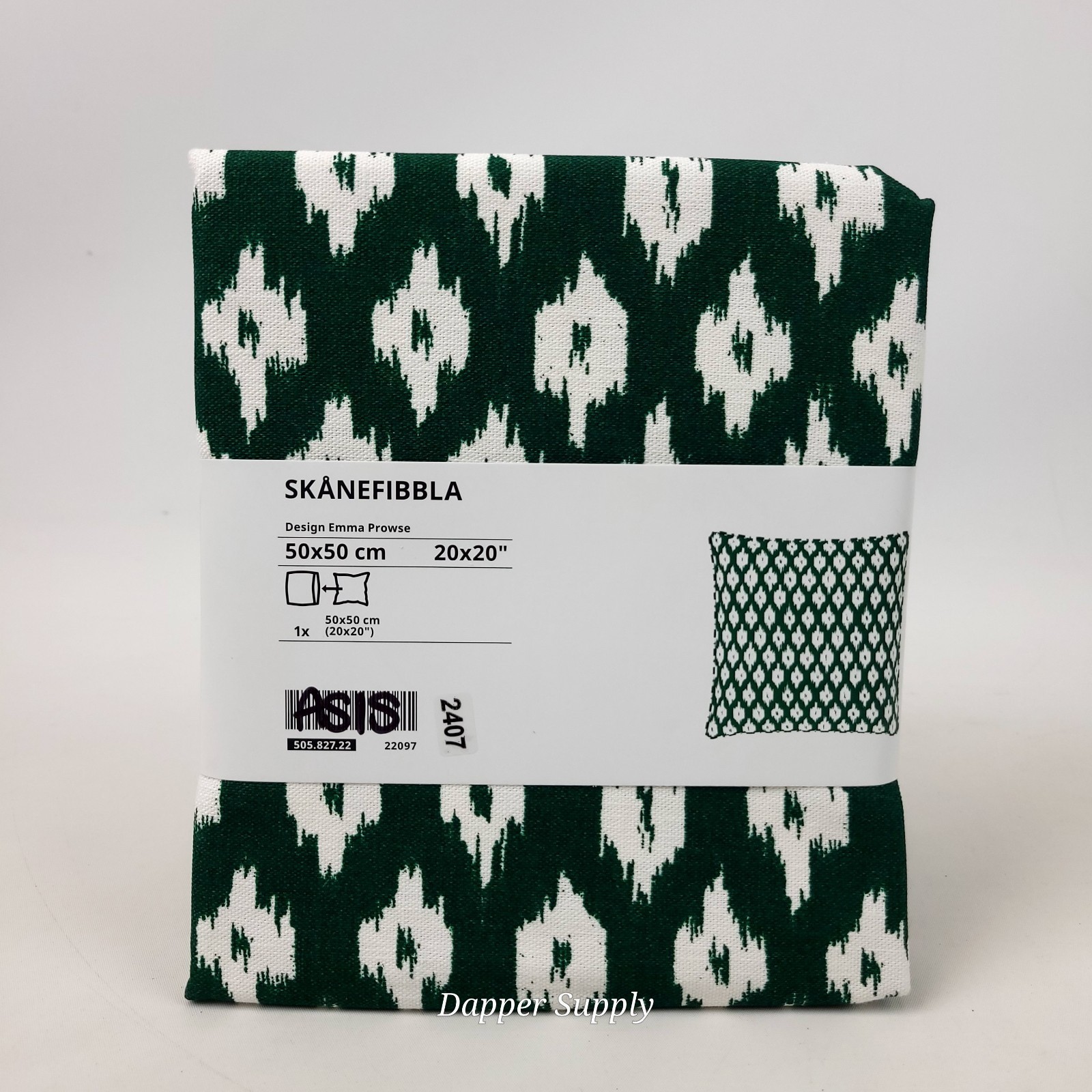 IKEA SKANEFIBBLA SKÅNEFIBBLA Cushion Cover Green/White  20x20&quot; 505.827.22 - $18.80
