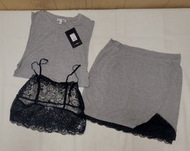 Fashion Nova Y2K 2 pc Formerly Yours Skirt Set Gray sz L Sleeveless Cropped Mini - £30.88 GBP