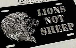 Engraved Lions Not Sheep Lion Car Tag Diamond Etched Vanity License Plate - £15.69 GBP