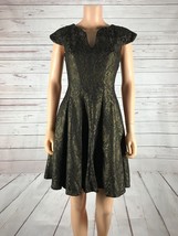 JULIA JORDAN Cap Sleeve Golden Metallic Lace Fit &amp; Flare Dress, NEW Size 2 - $24.03