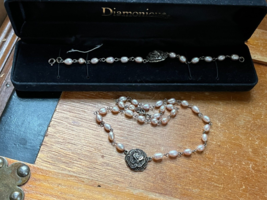 Demi Diamonique Pale Pink Freshwater Pearls on Chain w Sterling Silver Marcasite - £60.52 GBP