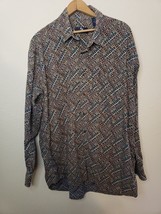 ENRO Button Up Shirt Mens 2XL White Blue Striped Long Sleeve Regular geo... - $14.99