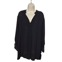 Worthington Women&#39;s Blouse Top Plus Size XXL Solid Black Beaded 3/4 Sleeves - $42.46