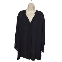 Worthington Women&#39;s Blouse Top Plus Size XXL Solid Black Beaded 3/4 Sleeves - £33.25 GBP