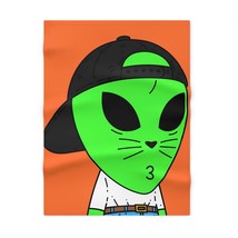 Cat Whiskers Visitor Green Alien Heart Nose Black Cap Soft Fleece Baby Blanket - $20.70