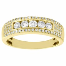 14K Yellow Gold Over 5 Stone 1ct Diamond Men&#39;s Wedding Band Solitaire Ring - £74.51 GBP