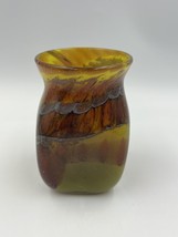 Handblown Glass Cup Art Swirl Brown Orange Yellow Green - $20.51