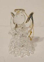 Vintage Spun Clear Glass Praying Angel Ornament w/ Gold Accents 1 3/4&quot; T... - £5.89 GBP