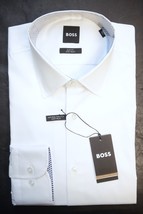 Made IN Italy HUGO BOSS Uomo Hank Facile Ferro Slim Naturale Stretch Shirt 38 15 - £53.94 GBP