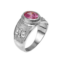Sterling Silver Libra Zodiac Sign October Birthstone Pink CZ Ring - £46.92 GBP