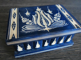 Hungary&#39;s Finest Puzzle Trick Jewellery Box Brain Teaser Blue Made from Wood - £48.77 GBP