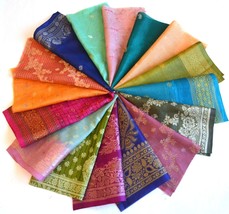 5 Inch x 16 Pieces Mixed Colour Upcycled Sari Silk Craft Fabric Card Making - £4.65 GBP+