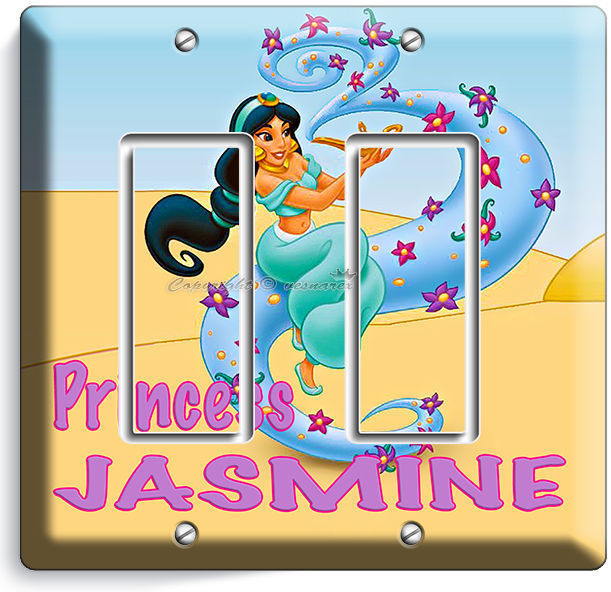 PRINCESS JASMINE HOLDING MAGIC LAMP DISNEY ALADDIN DOUBLE GFI LIGHT SWITCH PLATE