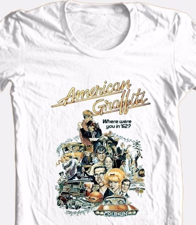 American Graffiti T-shirt retro 70's classic movie 100% cotton graphic white tee - $19.99