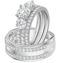 3.10 Ctw Real Moissanite 14K White Gold Over Wedding His &amp; Her Trio Ring... - $3,206.01 MXN