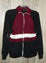 Vintage Black Track Jacket L Zip Front Warm Up Jogging Sweat Tri Color C... - £15.73 GBP
