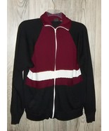 Vintage Black Track Jacket L Zip Front Warm Up Jogging Sweat Tri Color C... - €17,37 EUR
