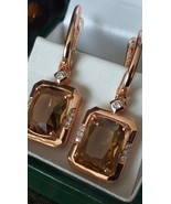 Vintage 1990-s 14 Ct Rolled Gold Large Brown Topaz Earrings-Hallmarked 5... - $115.61 CAD