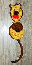 Vintage Kitsch Handmade Crochet Cat Memo Message Board Googley Eyes 70s - £12.75 GBP