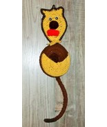 Vintage Kitsch Handmade Crochet Cat Memo Message Board Googley Eyes 70s - $15.99