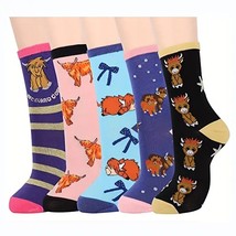 NEW Womens/Girls Highland Cow Novelty Crew Socks 5 Pairs size 5-8 multicolor - £7.95 GBP