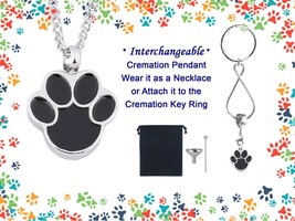 Paw Print Pet Keepsake Urn Interchangeable Necklace or Key Ring, Dog, Cat - £19.75 GBP
