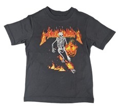 Boys Gray Short Sleeve Fire Halloween Skeleton T-Shirt Tee Shirt Size S ... - £7.08 GBP