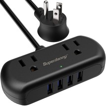 Power Strip With Usb, Mini Surge Protector With 2 Wide-Spaced Outlets & 4 Usb Po - £23.16 GBP