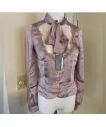 DoYouRan Neck Tie Button Down Long Sleeve Candy Blouse Dusty Pink Made i... - $80.11 CAD