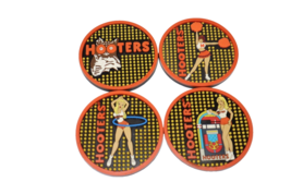 Hooters Set of 4 PVC Coasters - Owl Girl Jukebox Hula Hoop Cheerleader In Box - £22.17 GBP