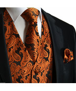 Rust Orange XS to 6XL Paisley Tuxedo Dress Vest Waistcoat &amp; Neck tie And... - £19.74 GBP+