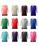 New Men Formal Casual Tuxedo Suit Dress Vest Waistcoat &amp; Neck tie Weddin... - £17.00 GBP+