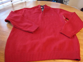 Boy&#39;s youth XL 20 red plain Tommy Hilfiger sweater long sleeve zip pull ... - $15.43