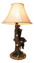 Rustic Western Forest Playful Black Bear Cubs Climbing On Tree Trunk Table Lamp - £74.69 GBP