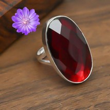 Natural Garnet Gemstone Cluster Ring Size  925 Sterling Silver - £5.86 GBP