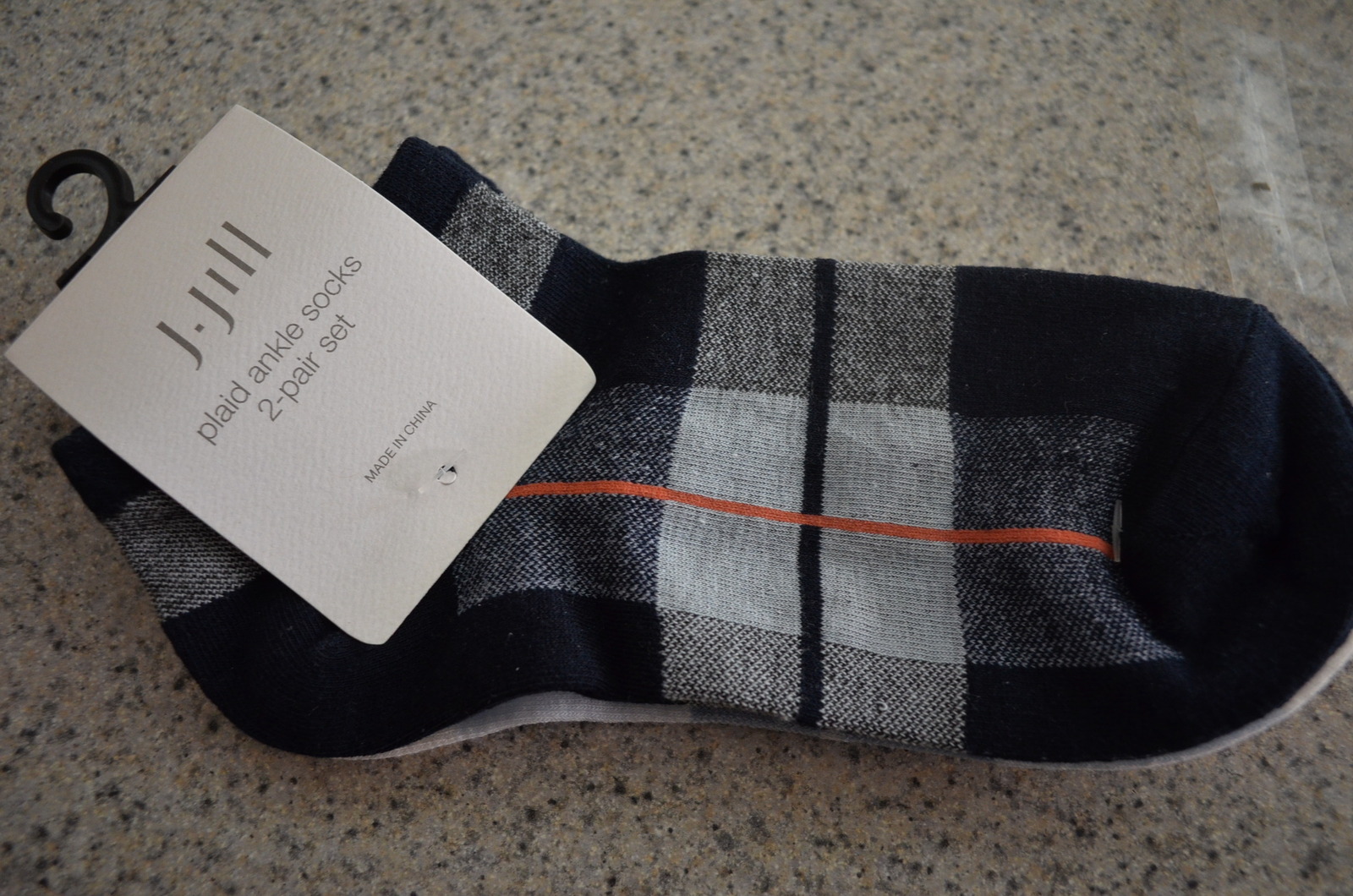 J Jill Ankle Socks Womens 2-pr Set NEW Black Gray and Blue White Plaid S... - $14.40