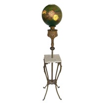 Antique Victorian Floor Lamp Brass and Marble Stand Hand Painted Globe - £363.94 GBP