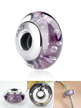 925 Sterling Silver Lovely Pink Flower European Murano Glass Beads Charm... - £10.34 GBP