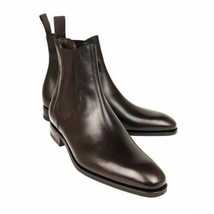 New Handmade Men&#39;s Leather Chelsea Boots Round Toe Brown Dress Formal Shoes - £119.34 GBP