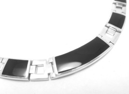 Sterling Silver Rectangle Black Onyx Link 17&quot; Choker Necklace - £135.09 GBP